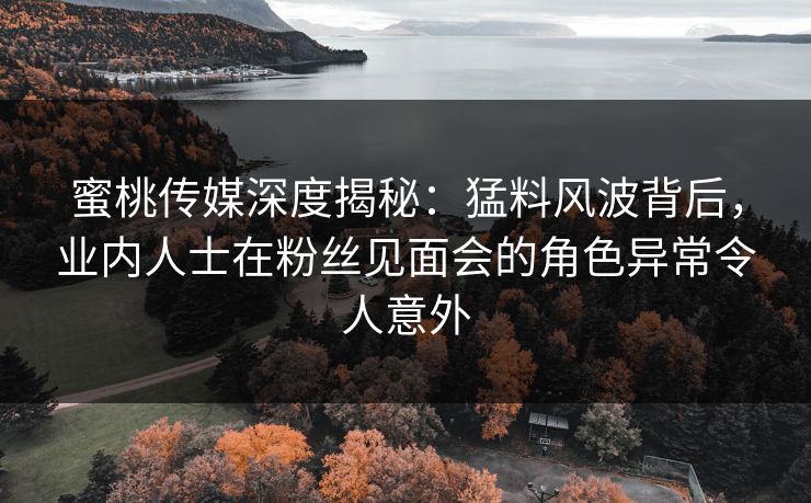 蜜桃传媒深度揭秘：猛料风波背后，业内人士在粉丝见面会的角色异常令人意外