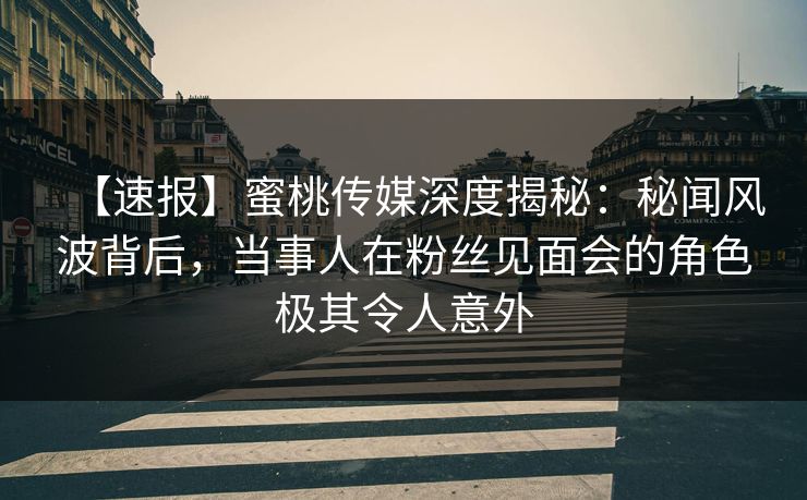 【速报】蜜桃传媒深度揭秘：秘闻风波背后，当事人在粉丝见面会的角色极其令人意外